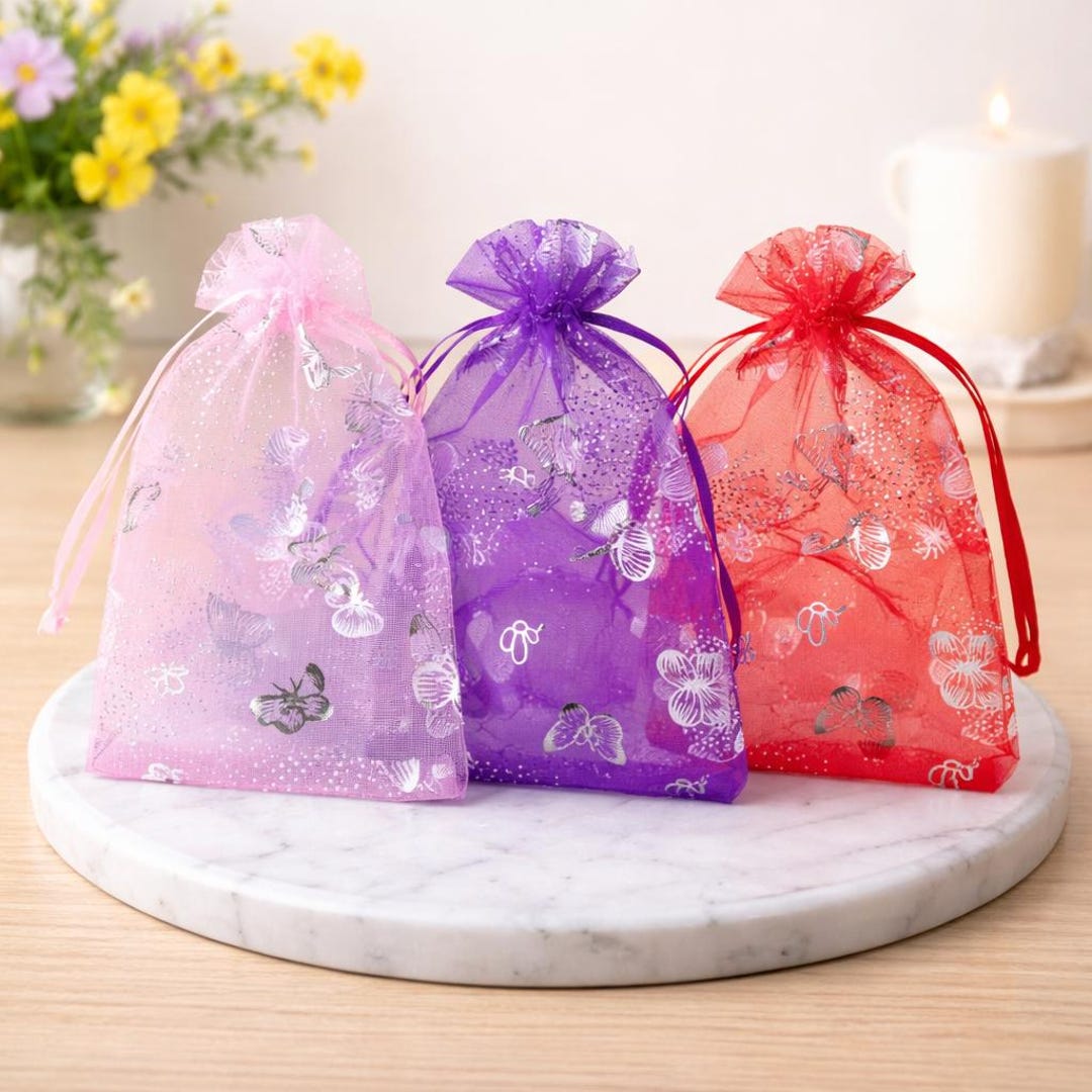 Butterfly Print Organza Gift Bag Packing Pouches Party Candy Jewelry ...