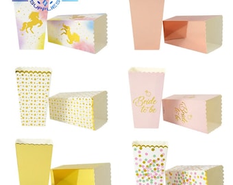 6/12pcs Party Paper Popcorn Boxes Rose Gold Pop Corn Candy Sanck Favor Bag Xmas Wedding Engagement Kids Birthday Party Decoration Paper Bags