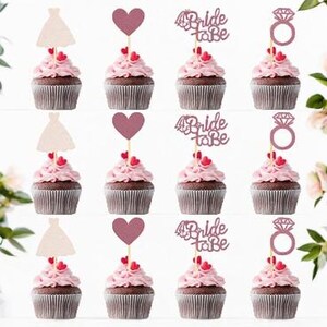 24 Stück Braut-Cupcake-Topper „Bride To Be“ – Glitzerherzen, Ringe, Miss To Mrs, Silberfarben, Für Hochzeit & Brautdusche