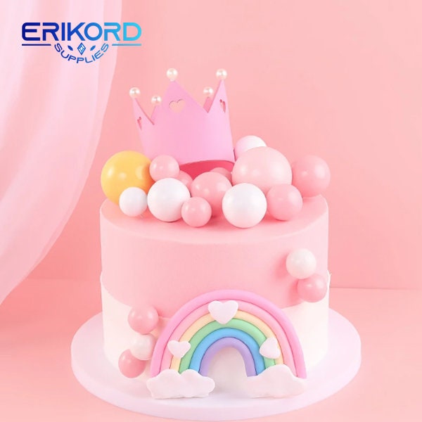 EVA Pearl Crown Cake Topper Fondant Pink Love Crown Happy Birthday Cake Decoration Baby Shower Cake Decorating Supplies Crown Rainbow Theme