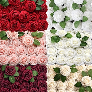 10/20/30 pezzi XL Rose artificiali Fiori di schiuma Teste di rose finte con steli per bouquet da sposa fai da te Tavoli per feste in casa Decorazioni artificiali