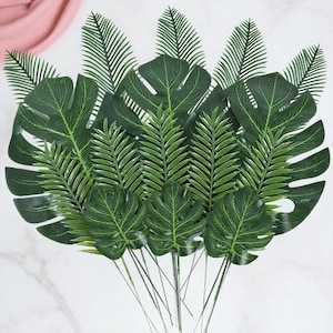 Planta de hojas de palmera tropical artificial para luau hawaiano, Aloha, verano, jungla, decoración para fiestas, bodas, cumpleaños, hogar, mesa, vajilla