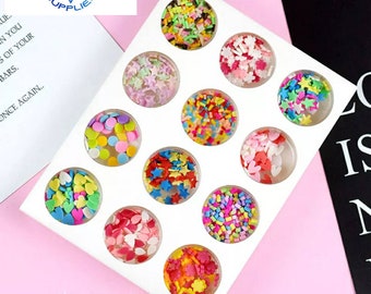 Free Shipping! 12/Set Sprinkles Confetti Slices Filler For Nails Art Tips Balls Slime Beads Kids Floam DIY Bead Accessories Supplies DIY