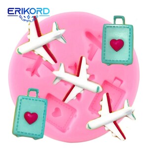 3D Travel Airplane Luggage Silicone Mold DIY Party Cupcake Topper Fondant Cake Decorating Tools Candy Clay Candles Chocolate Gumpaste Molds
