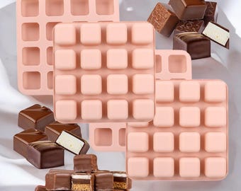 Square Silicone Candy Mold | 16-Cavity Caramel & Chocolate Mould | Fat Bomb, Keto Snack, Ice Cube Wax Melt Tray | Grid Fondant Mould