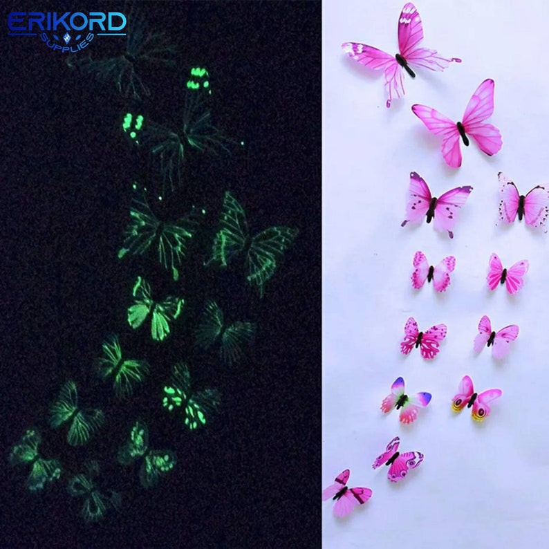 Glowing Butterfly Glow in the Dark 12pcs Butterfly Stickers Etsy Ireland