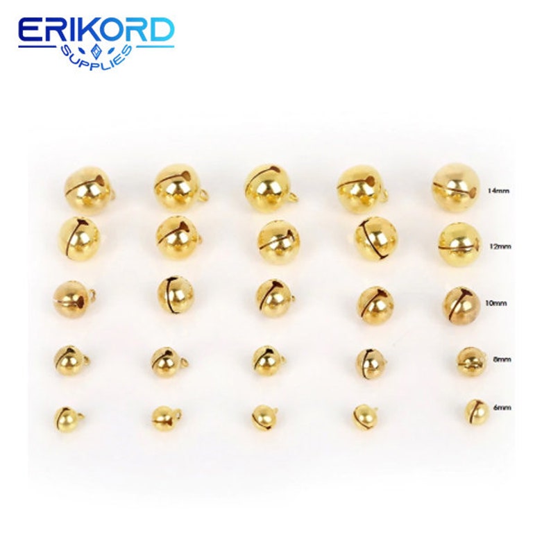 20/25/40/80/100Pcs 6mm/8mm/10mm/12mm/14mm Gold Copper Loose Beads Small Jingle Bells Merry Xmas Christmas Tree Decoration Ornament Home 画像 1