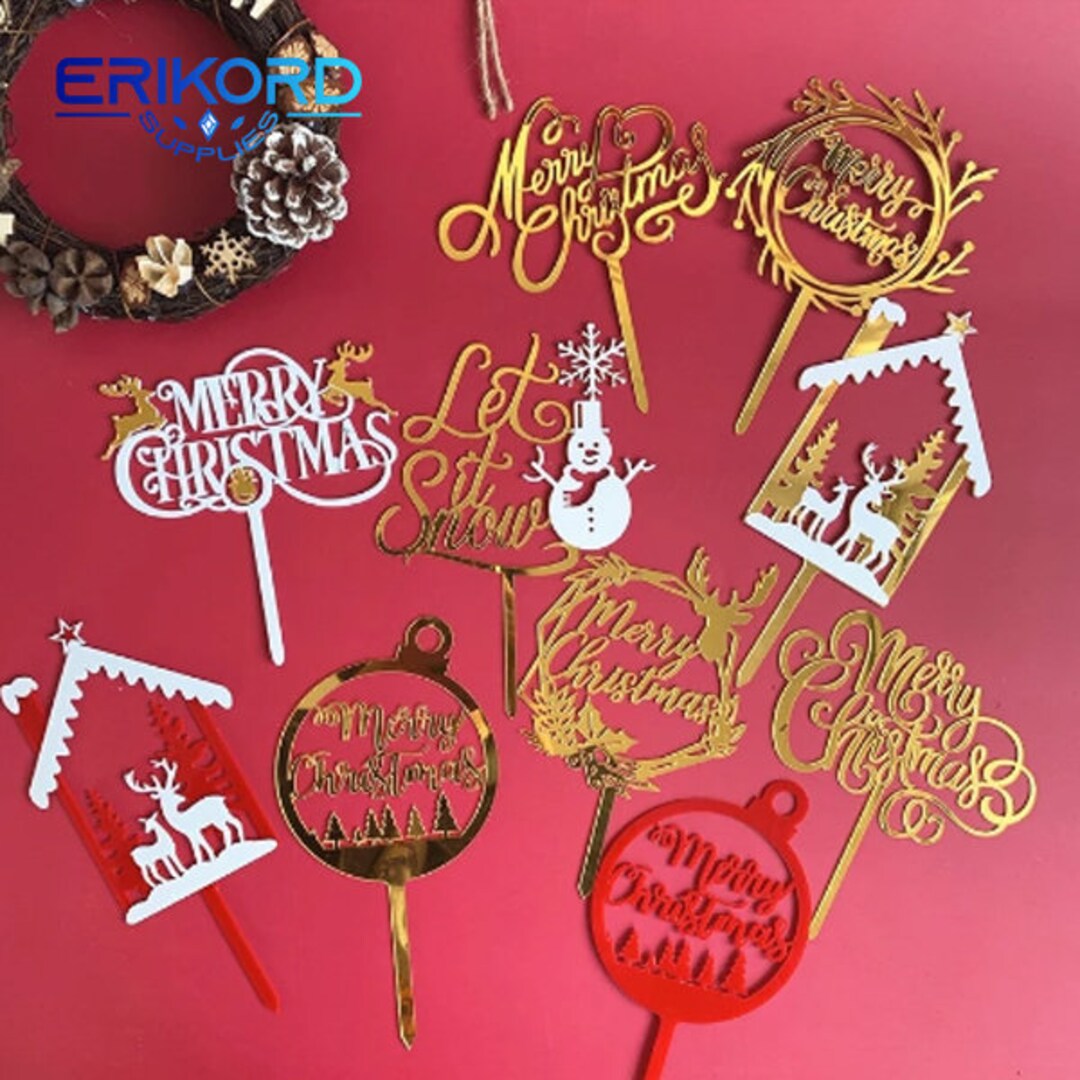 Double Layer Acrylic Cake Topper Cartoon Merry Christmas Snowman Elk ...