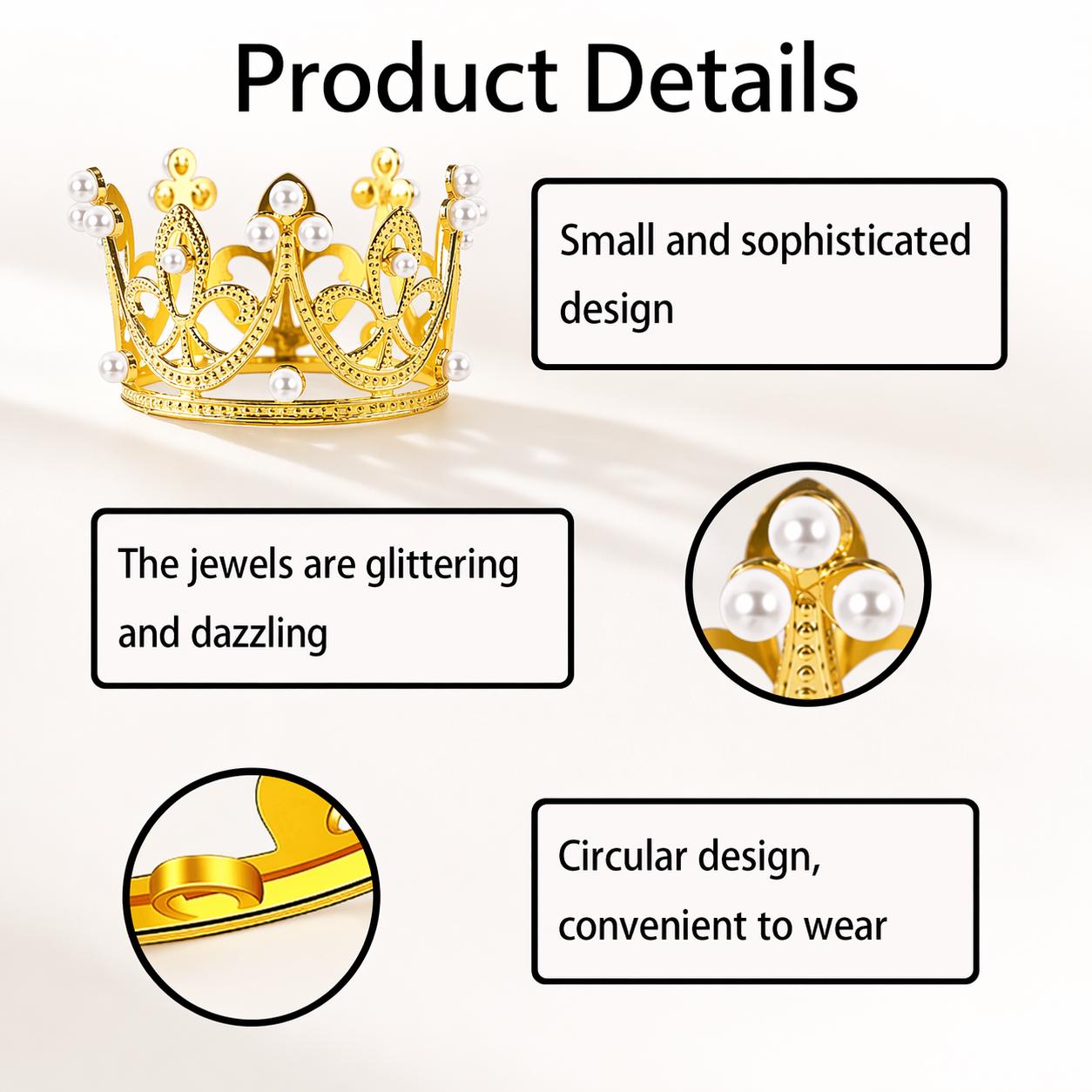 Mini Gold Crown Cake Toppers (5/25 PCS) – Princess Queen Pearl Crowns ...