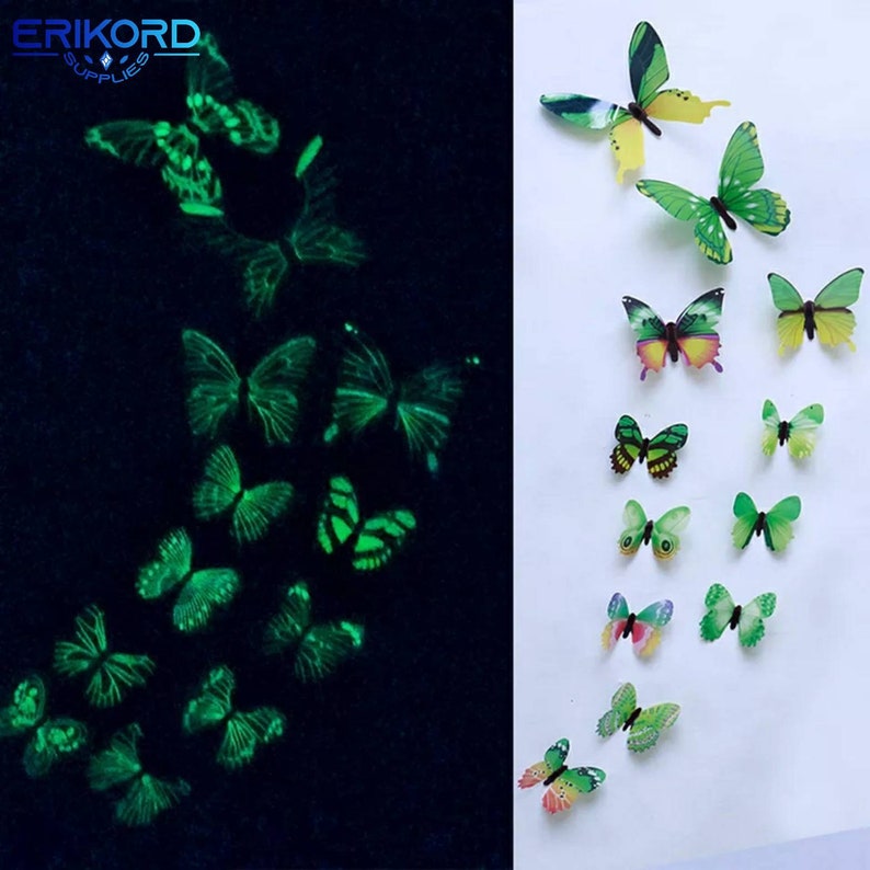 Glowing Butterfly Glow in the Dark 12pcs Butterfly Stickers Etsy Ireland