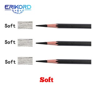 May include: Three black pencils with a soft lead, each with a sample of the graphite stroke. The text "Soft" appears below each sample and at the bottom of the image.