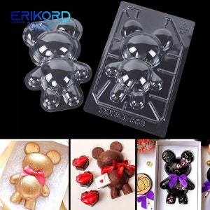 3pcs 3D Handmade Cake Bear Mold Epoxy Resin Jelly Dome Mousse Large Size Silicone Breakable Bear Mold for Chocolate Bomb Cake Baking Tools