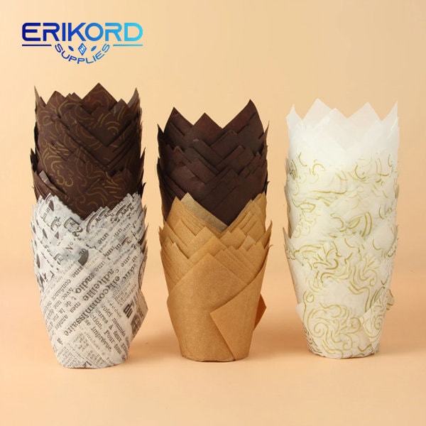 50 stücke Tulpe Blume Einwegpapier Kuchenform Schokolade Cupcake Wrapper Backen Muffin Papier Liner Halter Dekor Küche Lieferungen Brot Kuchen