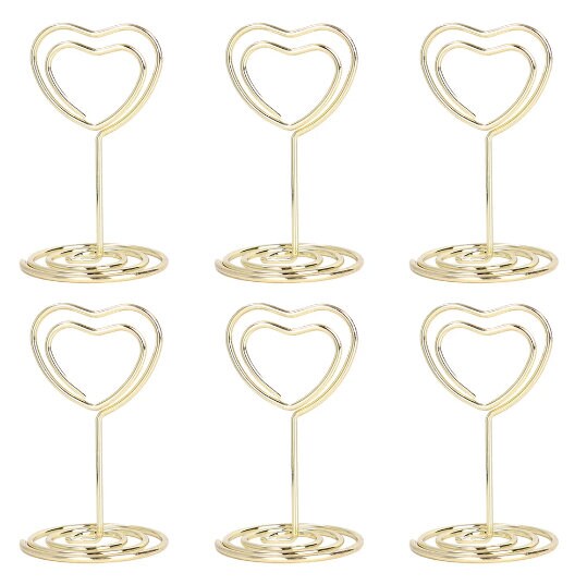 Segnaposto 25 Pezzi A Doppio Cuore | In Metallo Dorato Lucido | Altezza 30 Mm | Portacarte Per Tavoli E Uffici | Organizzatore Elegante