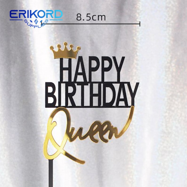 Gold Crown Queen King Princess Prince Black Acrylic Happy Birthday Cake ...