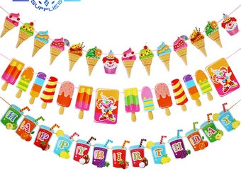 Cool Ice Cream Popsicle Banner Bunting for Tropical Summer Party Bar Ice Pop Garland Kid Birthday Party Children Day Decorations Banner