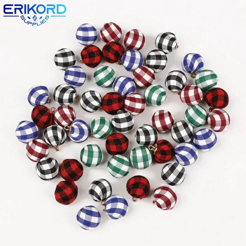 10pcs 13mm Plaid Fabric Covered Beads Charms Round Ball Beads Etsy