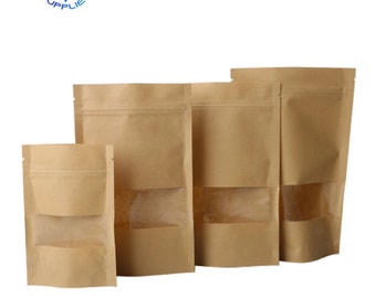 10pcs Brown Kraft Paper Gift Candy Bags Wedding Packaging Bag Recyclable Food Bread Party Shopping Bags For Boutique Zipper Seal