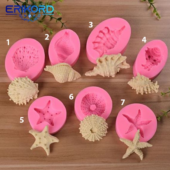 3 Stampini In Silicone Per Alimenti A Forma Di Conchiglia, Stella Marina E Corallo - Stampi Per Torta E Cioccolato A Tema Marino - 3