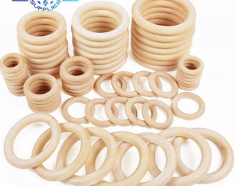 20/30/40/50/60/70/80mm Unfinished Solid Wooden Rings Natural Wood Ring for Macrame DIY Crafts Wood Hoops Ornaments Connectors Jewelry Making