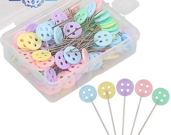 100/50 pièces épingles à tête de bouton de fleur artisanale d'aiguille de patchwork épingles à broder pour outil de quilting bricolage accessoires de couture avec boîte épingles de couture