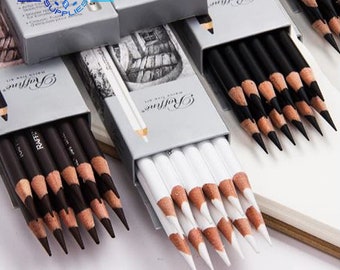 3 Pieces Set Professional Drawing Pencil Sketch Charcoal Pencils Black White Brown Writing Sketching School Supplies Set Cute 2H-14B