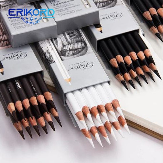 3 Pieces Set Professional Drawing Pencil Sketch Charcoal Pencils Black White Brown Writing Sketching School Supplies Set Cute 2H-14B