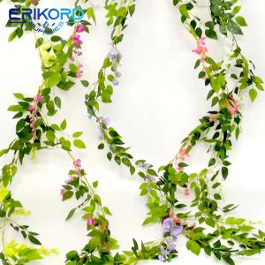 1.90m Wisteria Artificial Flowers Vine Garland Wedding Arch Decoration Fake Plants Foliage Rattan Trailing Faux Flowers Ivy Wall