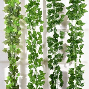 Ghirlanda di edera artificiale da 210 cm, foglie verdi, in seta, da appendere alla parete, foglie di edera finte, verde, per camera da letto, decorazioni per matrimoni, ghirlanda appesa