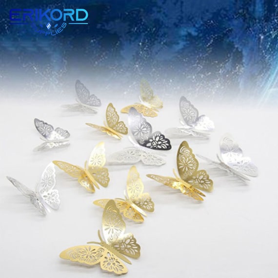 Snapklik.co : 48 Pcs Rose Gold Butterfly Decorations, 4 Styles 3 Sizes
