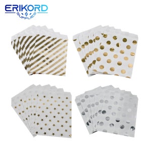 25 sacchetti di carta regalo con stelle a strisce a pois dorati per bambini, decorazione per feste di compleanno, dessert, caramelle, snack, biscotti