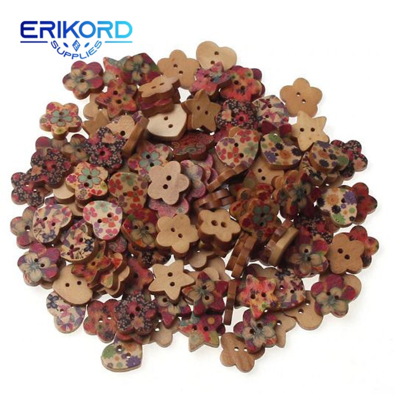DIY 50-100 Mixed Wood Sewing Buttons Scrapbooking Painted Lovely Heart Shape DIY 50-100 Mixed Wood Sewing Buttons Scrapbooking Painted Lovely Heart Shape
