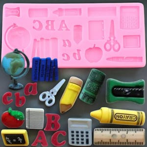 Outils d'étude 3D Globe cartable livre ciseaux dessin stylo moule en silicone Fondant outils de décoration de gâteau bonbons chocolat pâte à modeler bougie moule
