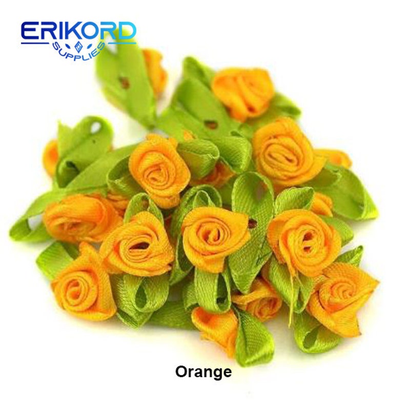 100 Pcs Artificial Mini Silk Rosettes Fabric Flowers Heads Making Handmade Satin Ribbon Roses DIY Craft for Wedding Decoration Orange