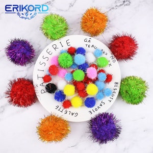 Tinsel Pom Poms Multicolour Mixed Sizes 100pcs 