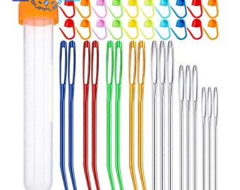38Pcs Knitting Needles Set Includes 8pcs Colorful Bent Tip Tapestry Needles 9pcs Large Eye Blunt Needles 20pcs Markers One Storage Bottle
