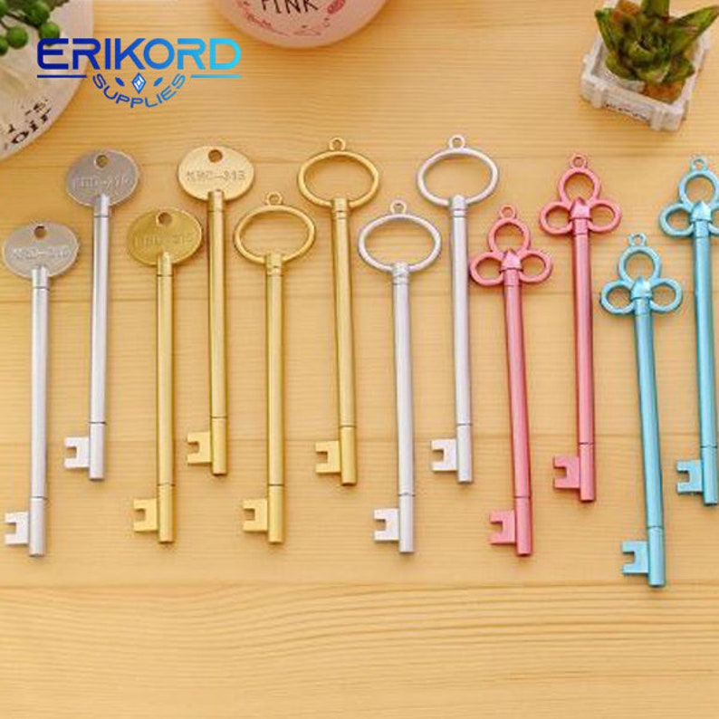 4 Pieces Gel Pen Set 15 Cm Length Key Pattern Plastic Stylish Pen Writing Drawing School Supplies Office Stationary Best Gift for Kids