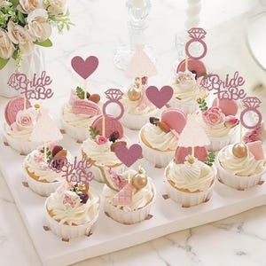 12pçs topper de cupcake de noiva, topper de cupcake de casamento, despedida de solteira, vestido de noiva, anel de diamante, decoração de festa de noiva
