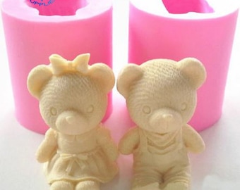 Cute Bear Boy Girl Silicone Soap Mold Fondant Cake Decorating Tools Sugarcraft Cake Chocolate Mold Gum Paste Candle Moulds