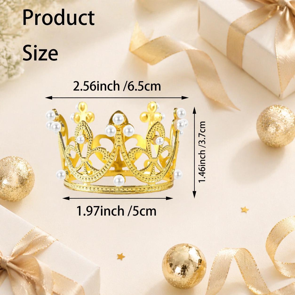 Mini Gold Crown Cake Toppers (5/25 PCS) – Princess Queen Pearl Crowns ...
