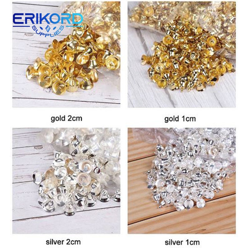 1cm 2cm 10 / 100 Stück Kleine Glocken für Handwerk Mini Jingle Bells Gold Silber Haustier Hängende Metallglocke Hochzeit Weihnachtsdekoration Zubehör Bild 2