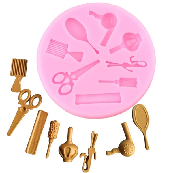 Hairdressing Tool Makeup Mirror Comb Hair Dryer Silicone Mold Sugar Chocolate Cake Decoration Tool Candy Gumpaste Moulds Kids Cake Tools