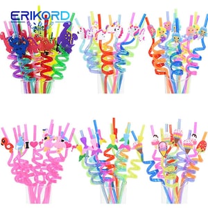 4/8 Uds reutilizable unicornio sirena flamenco paja batido Animal pajitas para beber tema sirena dinosaurio niños fruta fiesta suministros plástico