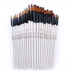 12/24Pcs Paint Brushes Set Nylon Hair Wooden Handle Painting Brush Variety Style Short Rod Oil Acrylic Watercolor Pen Art White Brush Set