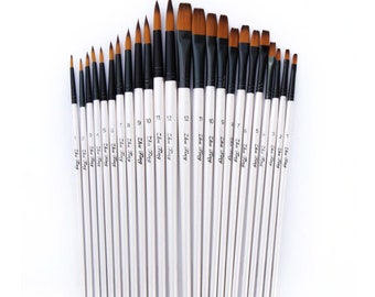 12/24Pcs Paint Brushes Set Nylon Hair Wooden Handle Painting Brush Variety Style Short Rod Oil Acrylic Watercolor Pen Art White Brush Set