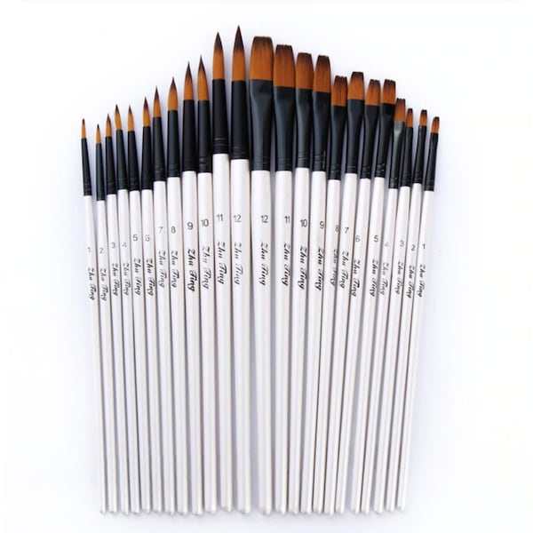 12 / 24 Stück Pinsel Set Nylon Haar Holzgriff Malerei Pinsel Vielzahl Stil Kurze Stange Öl Acryl Aquarell Stift Kunst Weiß Pinsel Set