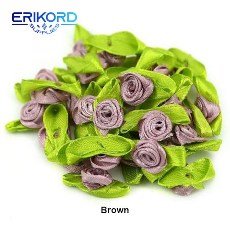 100 Pcs Artificial Mini Silk Rosettes Fabric Flowers Heads Making Handmade Satin Ribbon Roses DIY Craft for Wedding Decoration Brown