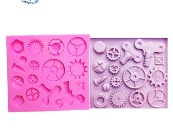 Mechanical Screw Gear Cake Border Fondant Cake Molds for Kitchen Baking cake Decoration Tool Silicone Rubber Mould Free Shipping!