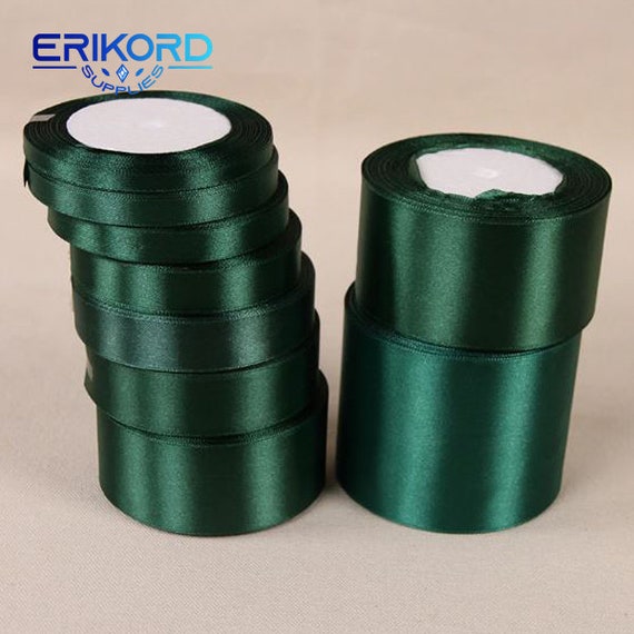 25 Yards Dark Green Silk Satin Ribbon Wedding Party Home Decoration Gift  Apparel Sewing Fabric Bow Material DIY Hair Accessories