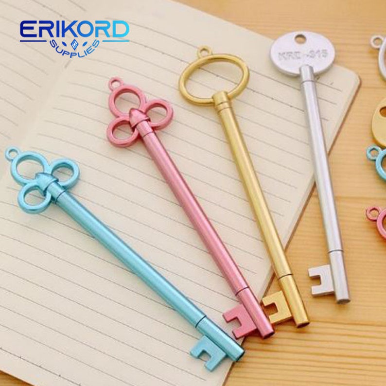 4 Pieces Gel Pen Set 15 Cm Length Key Pattern Plastic Stylish Pen Writing Drawing School Supplies Office Stationary Best Gift for Kids